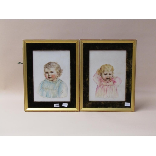 1363 - TWO OIL PAINTINGS ON PORCELAIN PANEL OF CHILDREN BY C THOMAS 1898, FRAMED, 31CM X 23CM