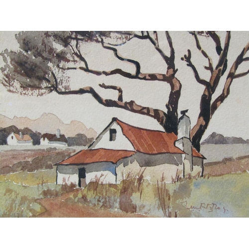 1367 - V M FITZROY - PAIR, COTTAGES IN SOUTH AFRICAN SETTINGS, F/G WATERCOLOURS; BOOK BY THE ARTIST, 1970 W... 