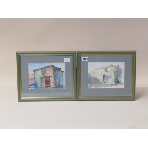 1404 - SIGNED AND TITLED - PAIR OF WATERCOLOURS, BUILDINGS, EACH F/G, 15CM X 20CM