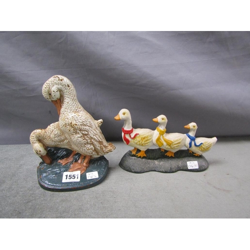 1551 - TWO CAST IRON AND PAINTED DUCK AND GEESE DOORSTOPS