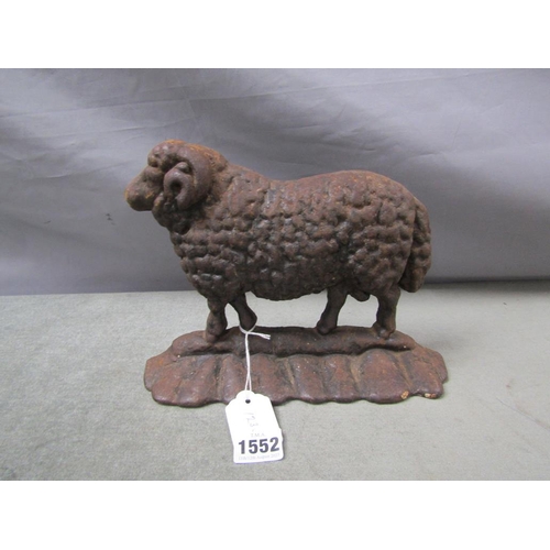 1552 - 19c CAST IRON DOORSTOP IN THE FORM OF A RAM - 22cms W