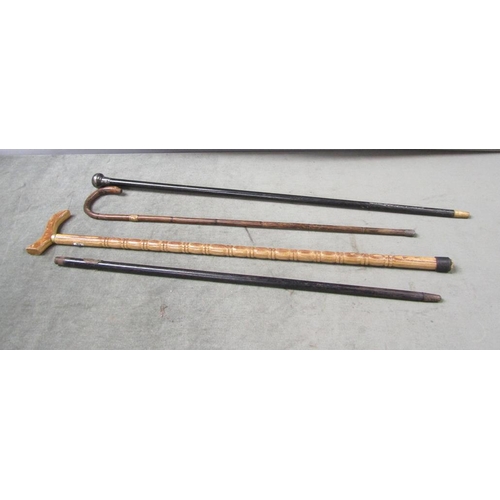 1553 - BUNDLE OF FOUR WALKING STICKS, ONE AN EDWARDIAN CANE