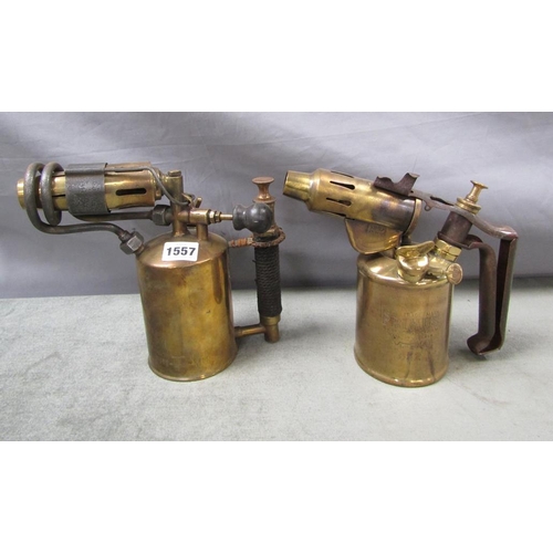 1557 - TWO BRASS BLOW LAMPS