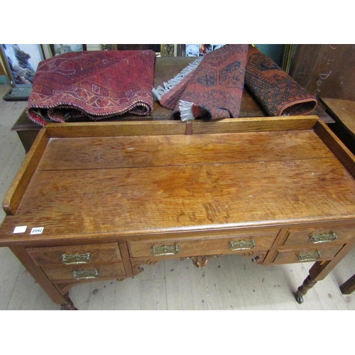 2092 - FIGURE MAHOGANY SIDE TABLE, FITTED ONE CENTRAL AND FOUR SHORT DRAWER, 123CM W, 83CM