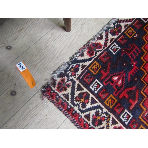 2095 - ORIENTAL WOOLLEN RED GROUND RUG, 128CM X 374CM