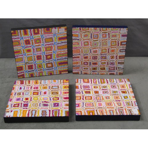 1405B - FOUR ORIGINAL ABORIGINAL PANELS BY LEYNETTE NANGALA SINGLETON, SIGNED ON REVERSE, 30CM X 30CM