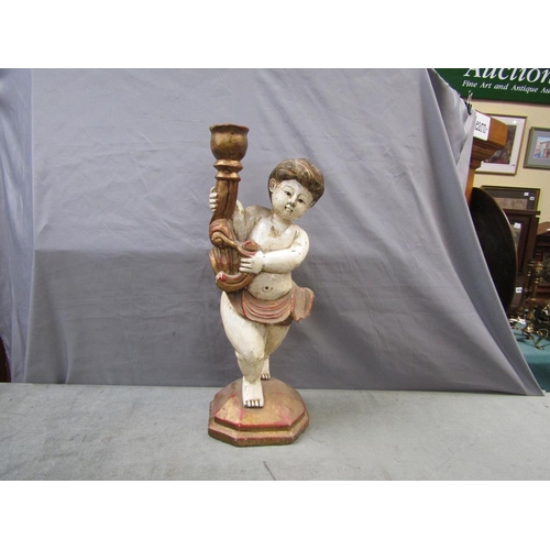 1580A - EARLY CARVED WOODEN FIGURATIVE CHERUB - 64cms H