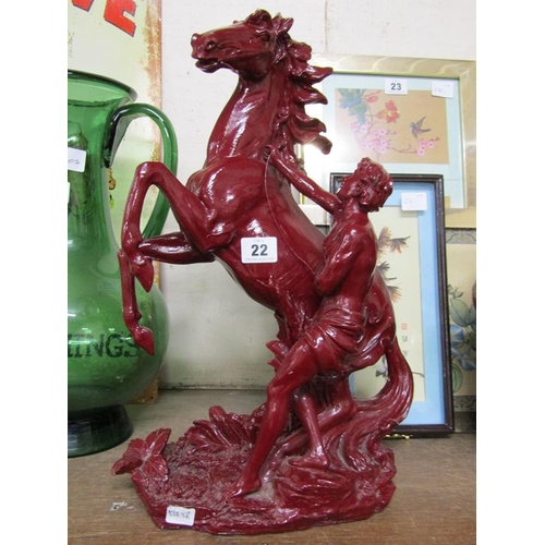 22 - LARGE RED GLAZED FIGURE - MAN AND HORSE