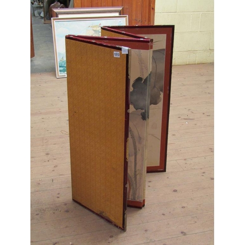 1213 - ORIENTAL PAINTED FOLDING SCREEN, 144 OPEN x 89 cms H