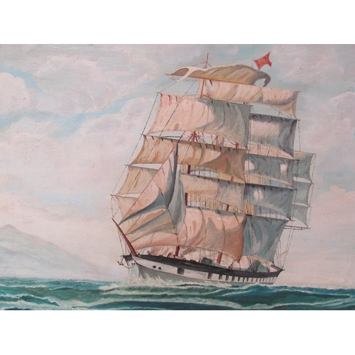 1222 - B FRANCIS - SEASCAPE WITH FRIGGET IN FULL SAIL, OIL ON CANVAS, FRAMED, 54CM X 75CM