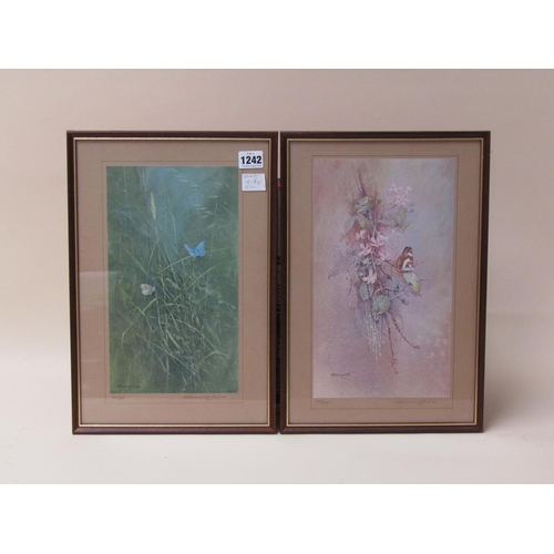 1242 - G BENNINGFIELD - PAIR, LIMITED EDITION COLOURED PRINTS, BUTTERFLIES, EACH F/G, 30CM X 17CM