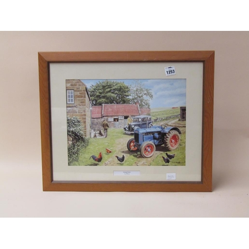 1253 - FRAMED COLOURED PRINT - FARMYARD BY TREVOR MITCHELL, F/G, 30CM X 40CM