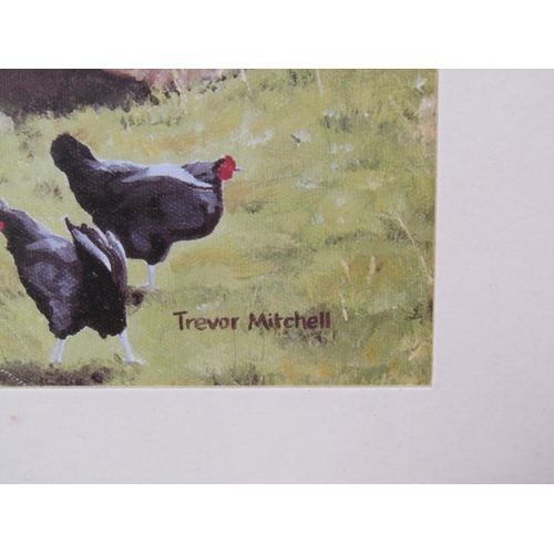 1253 - FRAMED COLOURED PRINT - FARMYARD BY TREVOR MITCHELL, F/G, 30CM X 40CM