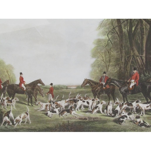 1254 - F/G COLOURED PRINT - THE MEET AT BLAGDON, 56CM X 81CM