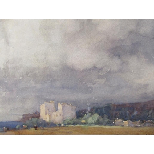 1257 - F LAWSON 1913 - RUINED ABBEY IN COASTAL SETTING, SIGNED AND DATED WATERCOLOUR, F/G, 25CM X 34CM