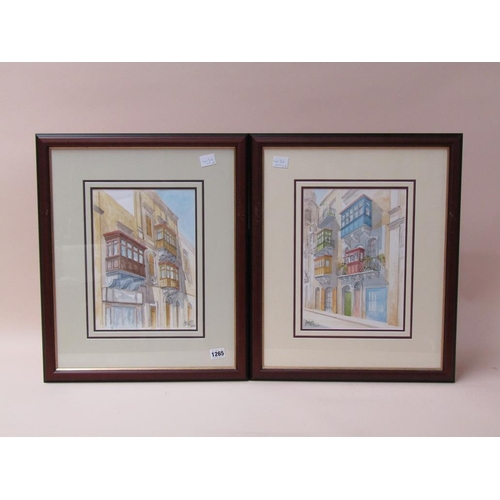 1265 - A M GALES - TWO MALTESE STREET SCENES, SIGNED WATERCOLOURS, F/G, EACH APPROX 30CM X 22CM