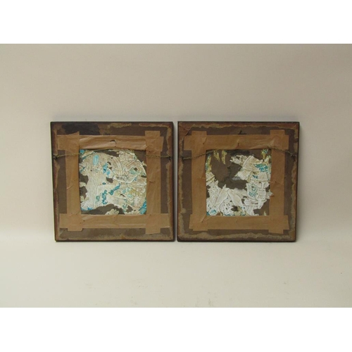 1288 - TWO LATE 19C CONTINENTAL BLUE GLAZED RELIEF PLAQUES - INSTRUMENT PLAYING, EACH 20CM X 20CM