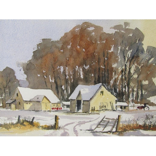 1289 - SIGNED INDISTINCTLY - LANDSCAPE, OIL ON PANEL; WATERCOLOUR - FARM HOMESTEAD