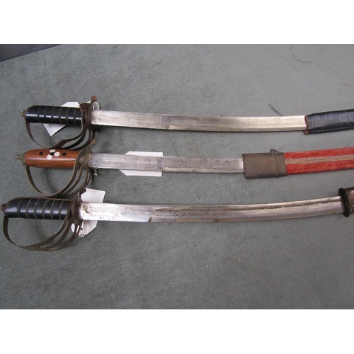 1303 - THREE SWORDS AND SCABBARDS, EACH APPROX 100CM L