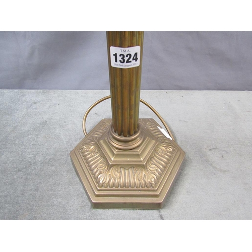 1324 - BRASS COLUMN TABLE LAMP, COLUMN 53CM H, WITH SHADE