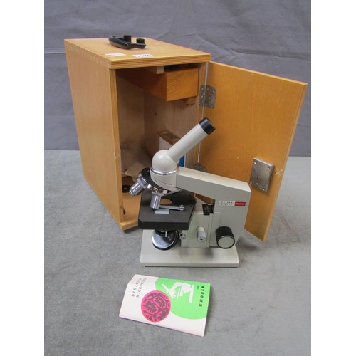 1325 - BIOLOGICAL MICROSCOPE, 30CM H IN BOX WITH SLIDES ETC