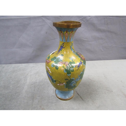 1331 - BRASS CLOISONNE VASE, 31cmS H