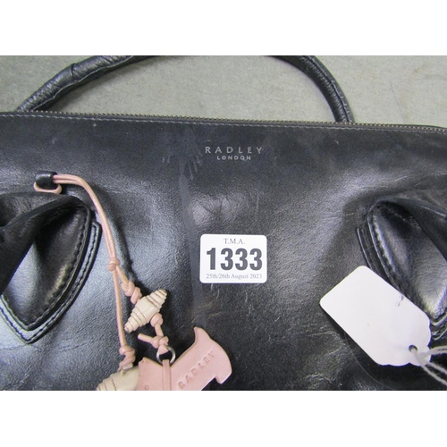 1333 - BLACK LEATHER HANDBAG - 40cms