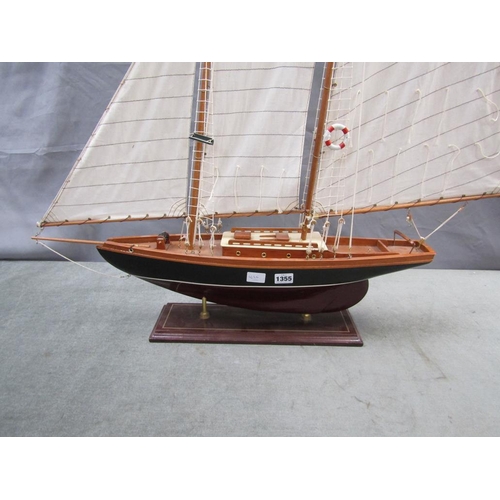 1355 - MODEL OF A TWO MAST SAILING YACHT - 86cms W