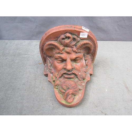 1371 - TERACOTTA BACCHUS WALL BRACKET, 33cms H