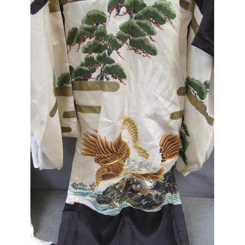 1387 - JAPANESE SILK EMROIDERED JACKET AND ONE WHITE SILK PRINTED GARMENT