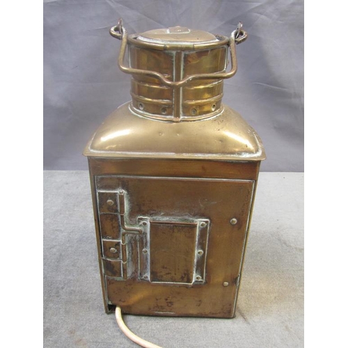 1414 - BRASS SHIPS LANTERN CONVERTED TO ELECTRICITY 30cms H