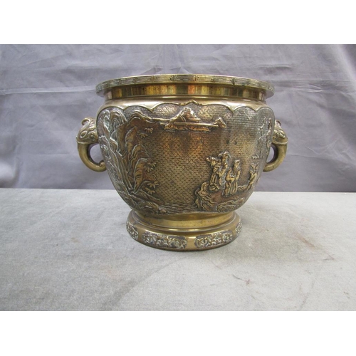 1422 - 19c ORIENTAL BRASS JARDINERE - 30cms DIA x 25cms H