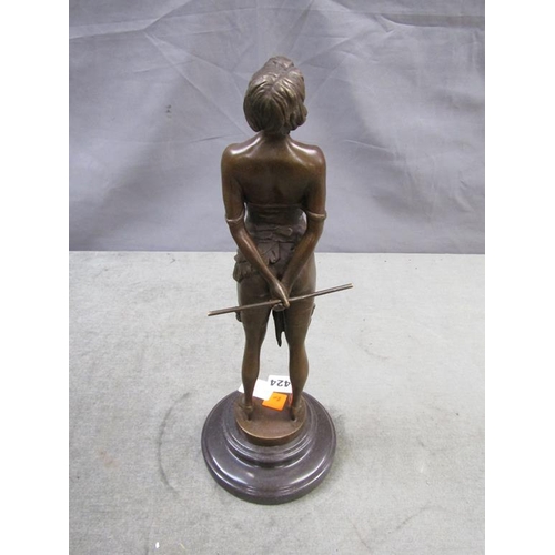 1424 - BRONZED FIGURE OF MISS WHIPLASH ON CIRCULAR BASE 37cms H