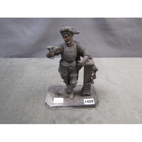 1428 - 19c SPELTER FIGURE OF GENT DRINKING WINE - 21~cms H