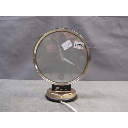 1436 - JAEGER REVOLVING GLASS FACED ELECTRIC MANTEL CLOCK, RETAILED BY SMITHS - CLOCK FACE 19cms DIA