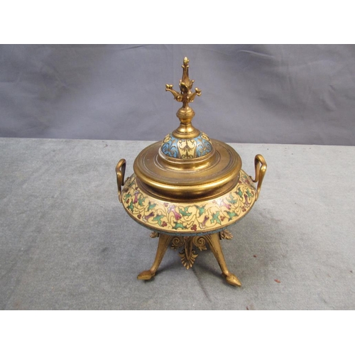 1441 - GILT BRONZE AND ENAMEL DECORATED ORIENTAL POT AND COVER - 20cms H