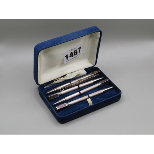 1467 - FOUR STERLING SILVER BRIDGE PENCILS; SILVER TOOTH PICK