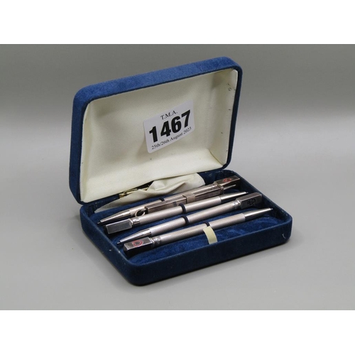 1467 - FOUR STERLING SILVER BRIDGE PENCILS; SILVER TOOTH PICK