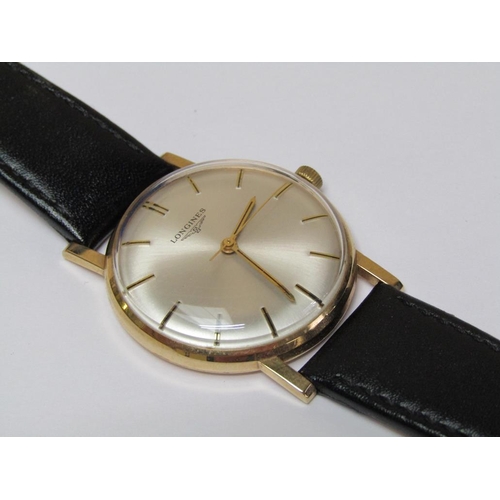 1468 - 9CT GOLD LONGINES GENTS WATCH WITH INSCRIPTION TO REVERSE