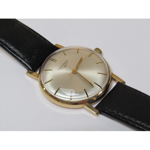 1468 - 9CT GOLD LONGINES GENTS WATCH WITH INSCRIPTION TO REVERSE