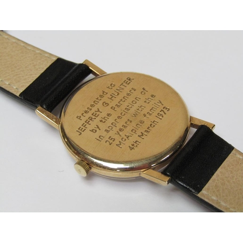 1468 - 9CT GOLD LONGINES GENTS WATCH WITH INSCRIPTION TO REVERSE