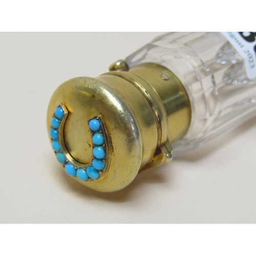 1480 - A S MORDAN & CO DOUBLE ENDED SCENT BOTTLE WITH TURQUOISE HORSESHOE FINIALS