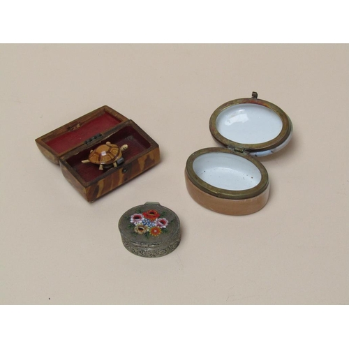 1492 - TORTOISESHELL BOX, ORIENTAL BOX AND A WHITE METAL PILL BOX