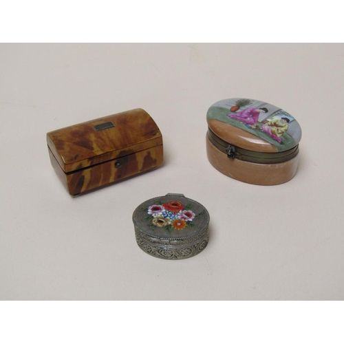 1492 - TORTOISESHELL BOX, ORIENTAL BOX AND A WHITE METAL PILL BOX