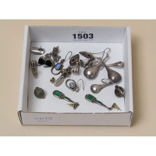 1503 - BOX OF SILVER EARRINGS (8 PAIRS)