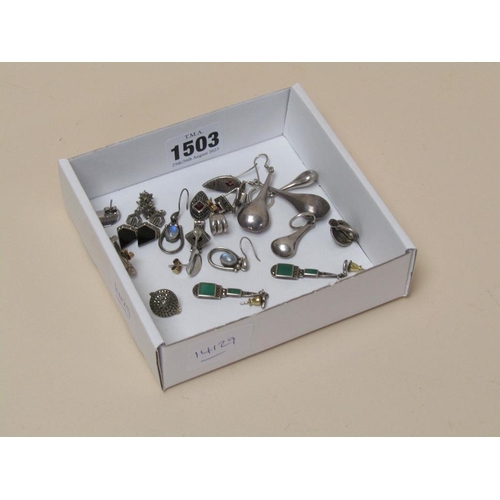 1503 - BOX OF SILVER EARRINGS (8 PAIRS)