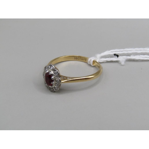 1547 - 18CT GOLD DIAMOND RUBY SETRING, SIZE P