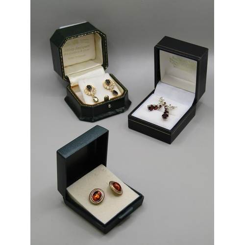 1569 - TWO PAIRS OF 9CT GOLD AND A PAIR OF SILVER EARRINGS