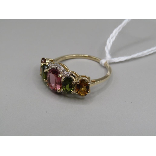 1588 - GOLD PINK GREEN YELLOW TOURMALINE RING SIZE P