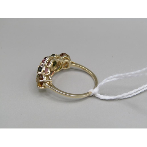 1588 - GOLD PINK GREEN YELLOW TOURMALINE RING SIZE P